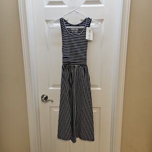 Latched Mama Nursing Navy and White Striped Casual Dress